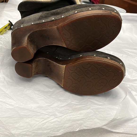 UGG Lynnea Shearling Studded Boots, Charcoal gray suede, wooden heels - Picture 12 of 12